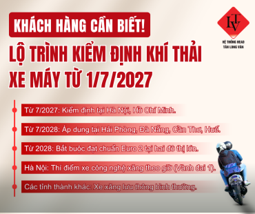 HEAD TÂN LONG VÂN | LỘ TRÌNH KIỂM ĐỊNH KHÍ THẢI XE MÁY TỪ 1/7/2027